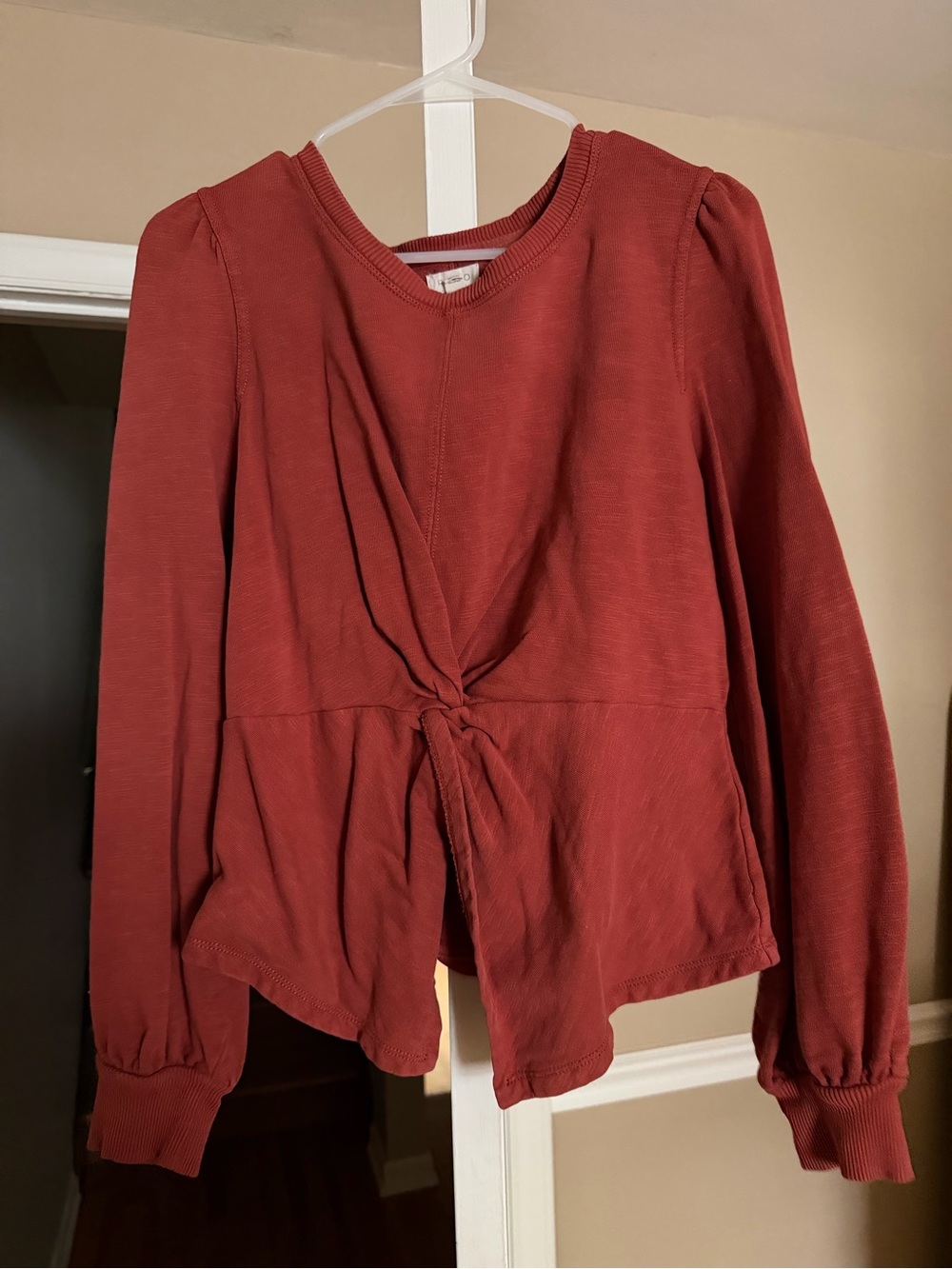 Pilcro Rust Red Twist-Front Long Sleeve Sweatshirt